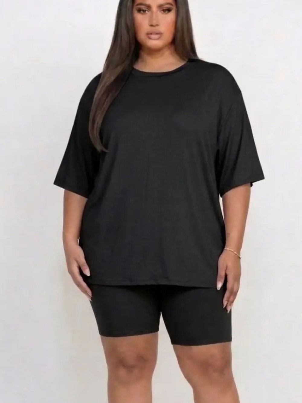 Plus Black Oversized Tee & Biker Short Set